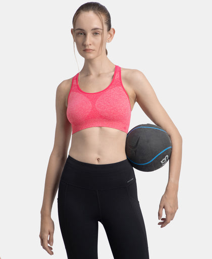 Wirefree Non Padded Micro Touch Nylon Elastane Full Coverage Active Bra With StayFresh Treatment - Ruby Melange