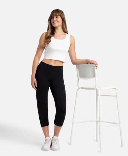 Super Combed Cotton Elastane Stretch Slim Fit Capri with Ultrasoft Waistband - Black-6