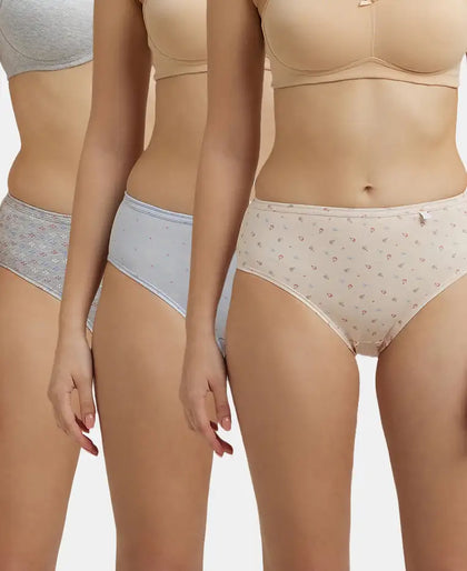 High Coverage Super Combed Cotton Hipster With Concealed Waistband and StayFresh Treatment - Light Prints (Pack of 3)