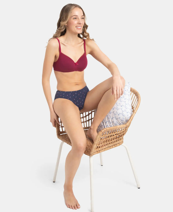 Medium Coverage Super Combed Cotton Bikini with Concealed Waistband and StayFresh Treatment - Dark Prints (Pack of 5)