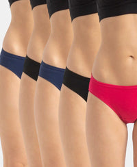 Medium Coverage Super Combed Cotton Bikini With Concealed Waistband and StayFresh Treatment - Dark Assorted (Pack of 5)
