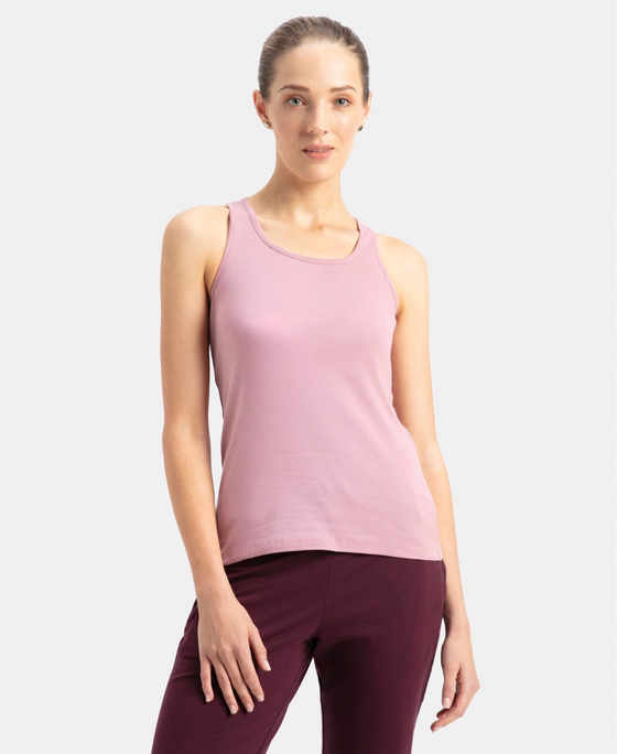 Super Combed Cotton Rib Fabric Slim Fit Solid Racerback Styled Tank Top - Lilas