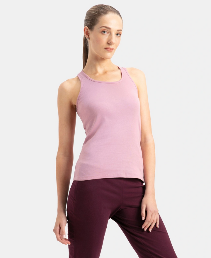 Super Combed Cotton Rib Fabric Slim Fit Solid Racerback Styled Tank Top - Lilas