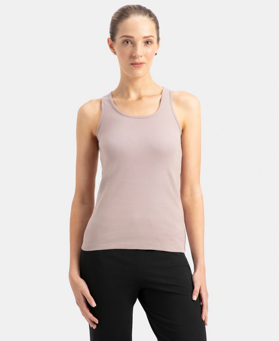 Super Combed Cotton Rib Fabric Slim Fit Solid Racerback Styled Tank Top - Mocha