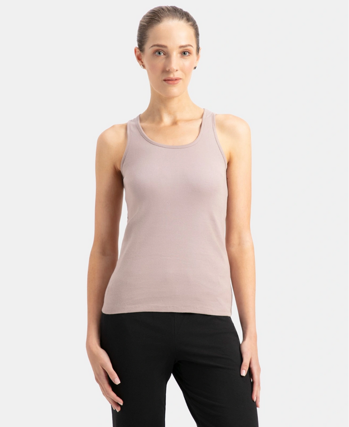 Super Combed Cotton Rib Fabric Slim Fit Solid Racerback Styled Tank Top - Mocha