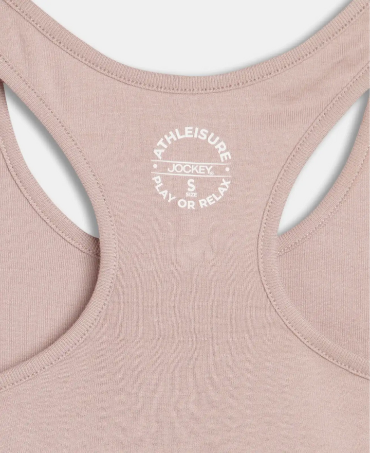 Super Combed Cotton Rib Fabric Slim Fit Solid Racerback Styled Tank Top - Mocha