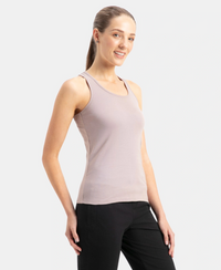Super Combed Cotton Rib Fabric Slim Fit Solid Racerback Styled Tank Top - Mocha