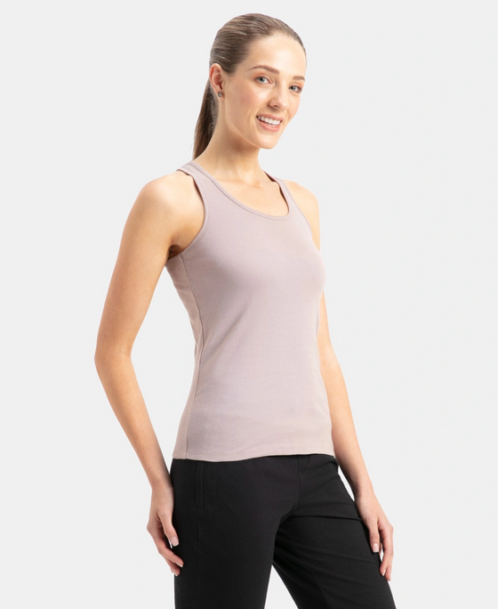 Super Combed Cotton Rib Fabric Slim Fit Solid Racerback Styled Tank Top - Mocha