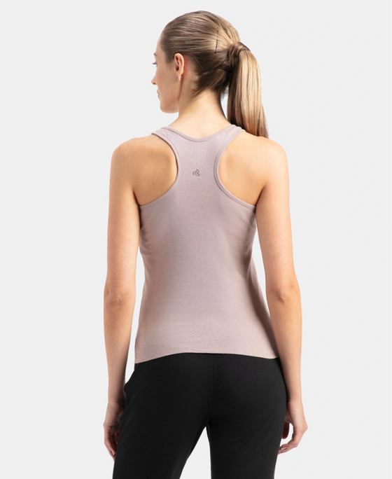 Super Combed Cotton Rib Fabric Slim Fit Solid Racerback Styled Tank Top - Mocha