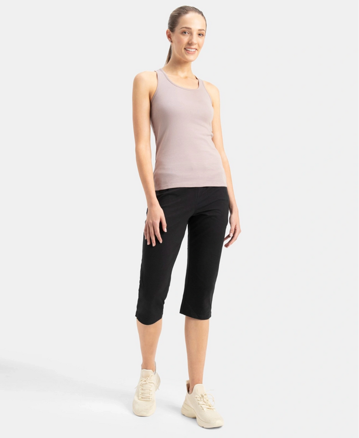 Super Combed Cotton Rib Fabric Slim Fit Solid Racerback Styled Tank Top - Mocha