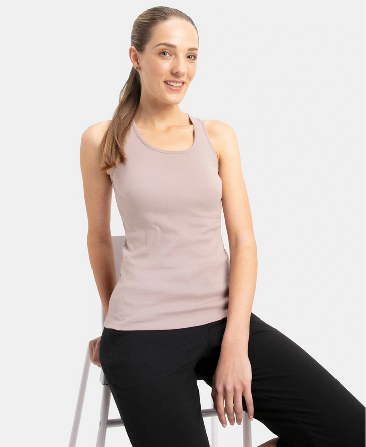 Super Combed Cotton Rib Fabric Slim Fit Solid Racerback Styled Tank Top - Mocha