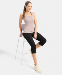 Super Combed Cotton Rib Fabric Slim Fit Solid Racerback Styled Tank Top - Mocha