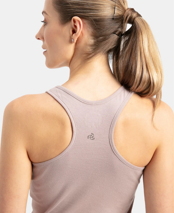 Super Combed Cotton Rib Fabric Slim Fit Solid Racerback Styled Tank Top - Mocha
