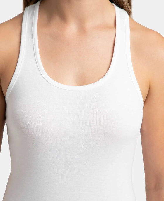 Super Combed Cotton Rib Fabric Slim Fit Solid Racerback Styled Tank Top - White-6