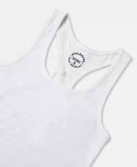 Super Combed Cotton Rib Fabric Slim Fit Solid Racerback Styled Tank Top - White-8