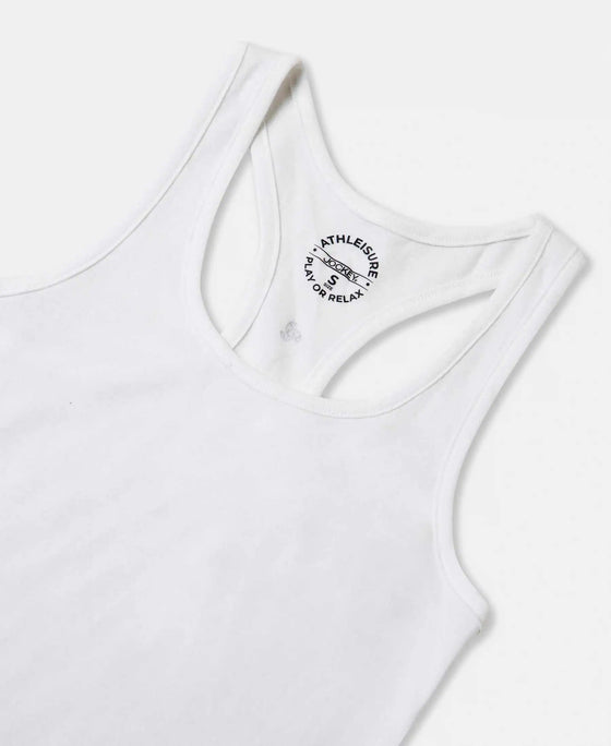 Super Combed Cotton Rib Fabric Slim Fit Solid Racerback Styled Tank Top - White-8