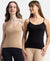 Super Combed Cotton Rib Camisole with Adjustable Straps and StayFresh Treatment - Black & Almondine (Pack of 2)