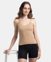 Super Combed Cotton Rib Camisole with Adjustable Straps and StayFresh Treatment - Black & Almondine (Pack of 2)