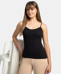Super Combed Cotton Rib Camisole with Adjustable Straps and StayFresh Treatment - Black & Almondine (Pack of 2)