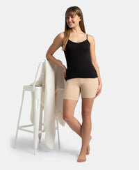Super Combed Cotton Rib Camisole with Adjustable Straps and StayFresh Treatment - Black & Almondine (Pack of 2)
