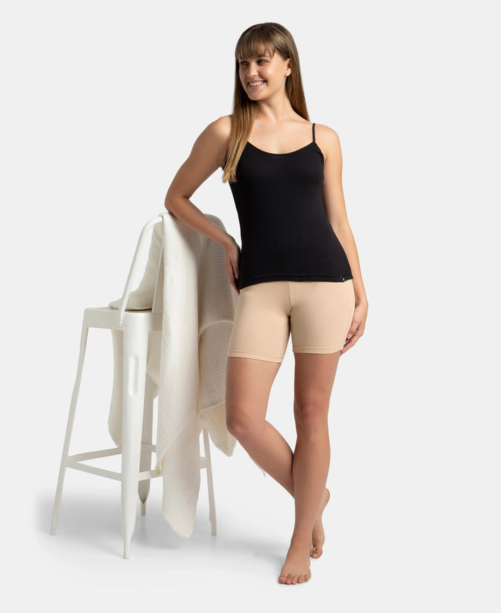 Super Combed Cotton Rib Camisole with Adjustable Straps and StayFresh Treatment - Black & Almondine (Pack of 2)