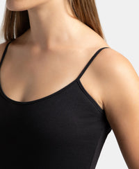 Super Combed Cotton Rib Camisole with Adjustable Straps and StayFresh Treatment - Black & Almondine (Pack of 2)