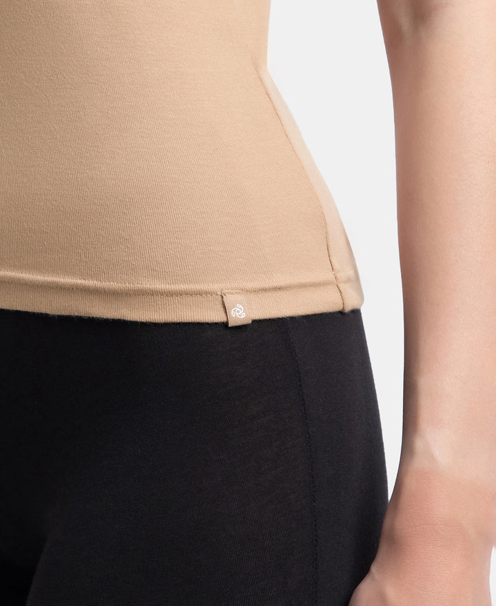 Super Combed Cotton Rib Camisole with Adjustable Straps and StayFresh Treatment - Black & Almondine (Pack of 2)