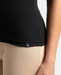 Super Combed Cotton Rib Camisole with Adjustable Straps and StayFresh Treatment - Black & Almondine (Pack of 2)