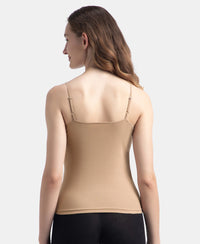 Super Combed Cotton Rib Camisole with Adjustable Straps and StayFresh Treatment - Black & Almondine (Pack of 2)