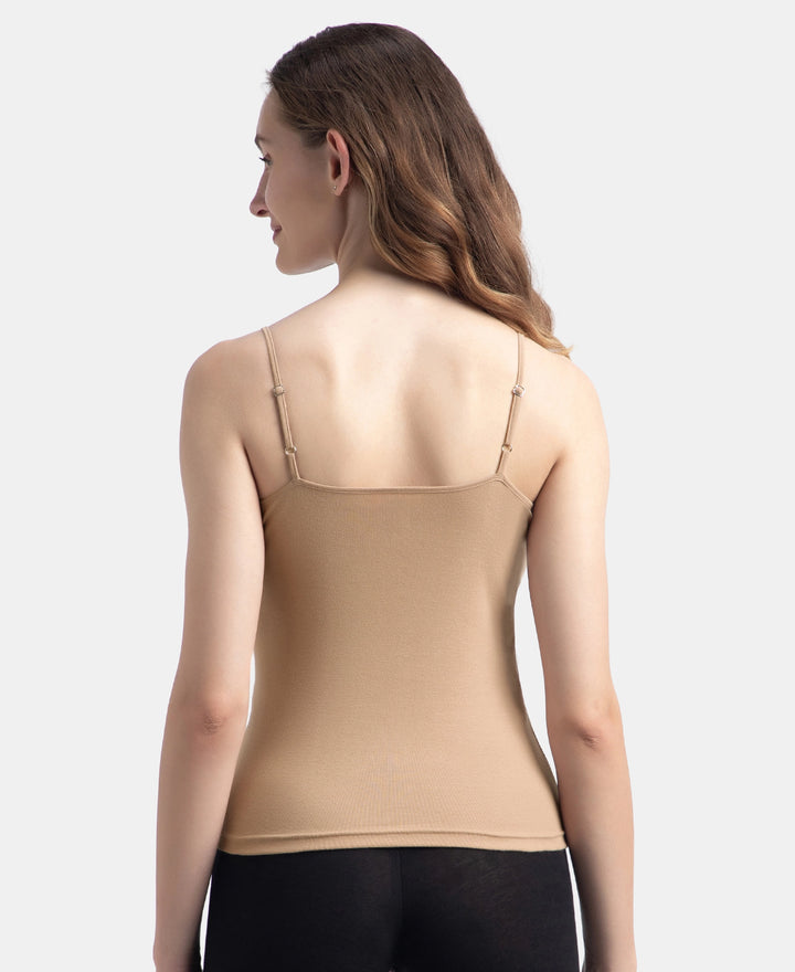 Super Combed Cotton Rib Camisole with Adjustable Straps and StayFresh Treatment - Black & Almondine (Pack of 2)