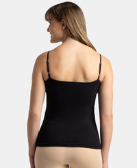 Super Combed Cotton Rib Camisole with Adjustable Straps and StayFresh Treatment - Black & Almondine (Pack of 2)