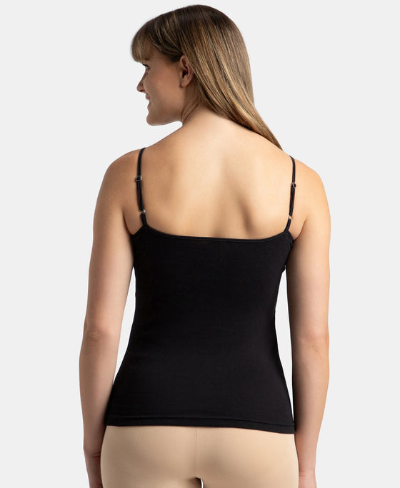 Super Combed Cotton Rib Camisole with Adjustable Straps and StayFresh Treatment - Black & Almondine (Pack of 2)