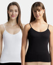 Super Combed Cotton Rib Camisole with Adjustable Straps and StayFresh Treatment - Black & White (Pack of 2)