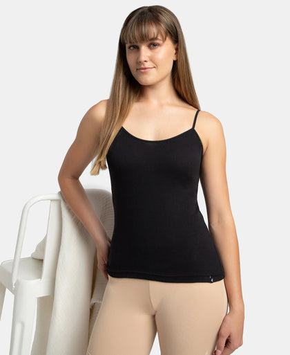 Super Combed Cotton Rib Camisole with Adjustable Straps and StayFresh Treatment - Black & White (Pack of 2)
