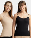 Super Combed Cotton Rib Camisole with Adjustable Straps and StayFresh Treatment - Black & Light Skin (Pack of 2)