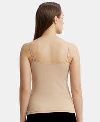 Super Combed Cotton Rib Camisole with Adjustable Straps and StayFresh Treatment - Black & Light Skin (Pack of 2)