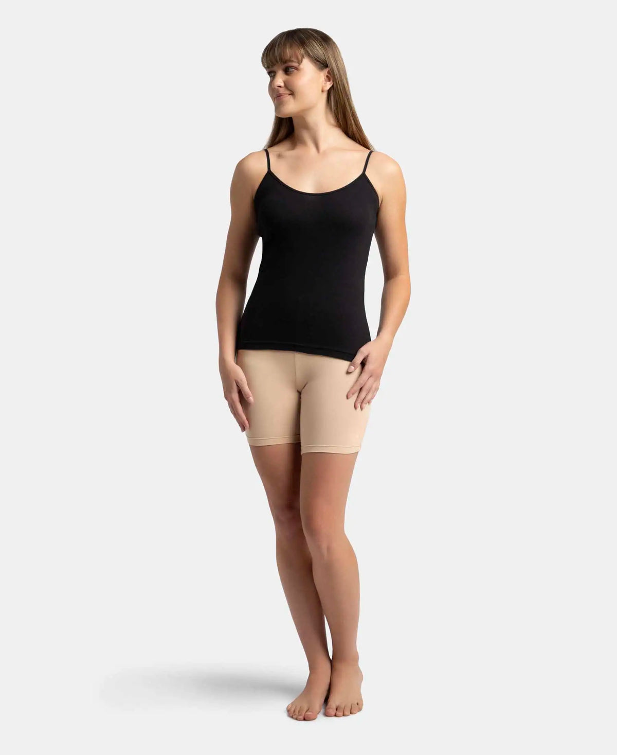 Super Combed Cotton Rib Camisole with Adjustable Straps and StayFresh Treatment - Black-4