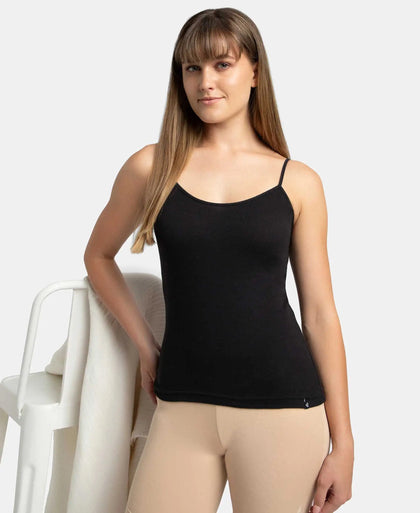 Super Combed Cotton Rib Camisole with Adjustable Straps and StayFresh Treatment - Black-5