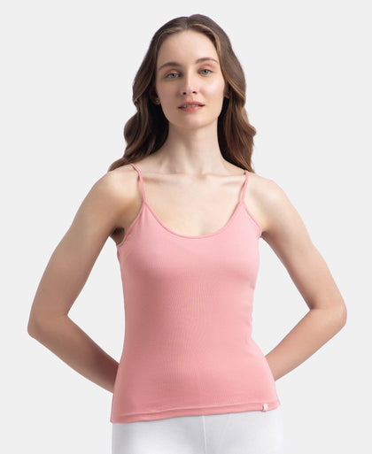 Super Combed Cotton Rib Camisole with Adjustable Straps and StayFresh Treatment - Rose