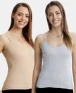 Super Combed Cotton Rib Camisole with Adjustable Straps and StayFresh Treatment - Steel Grey Melange & Light Skin (Pack of 2)