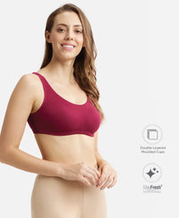 Super Combed Cotton Elastane Stretch Slip On Lounge Bra With StayFresh Treatment - Beet Red
