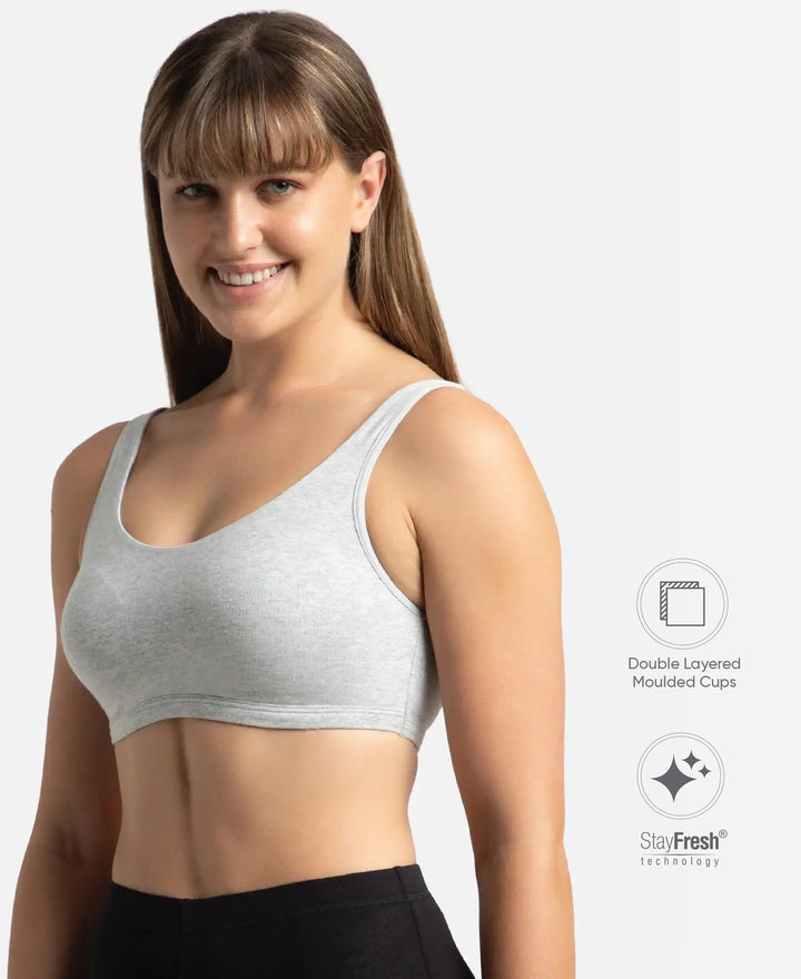 Super Combed Cotton Elastane Stretch Slip On Lounge Bra With StayFresh Treatment - Steel Grey Melange