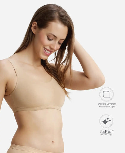 Super Combed Cotton Elastane Stretch Slip On Lounge Bra With StayFresh Treatment - Light Skin