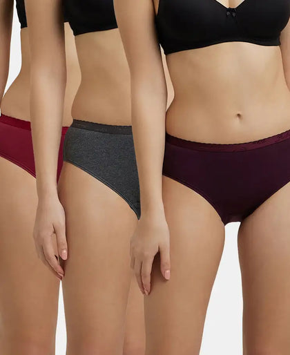 High Coverage Super Combed Cotton Hipster With Ultrasoft Exposed Waistband and StayFresh Treatment - Dark Assorted (Pack of 3)