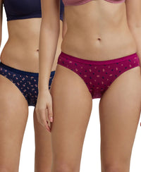 Medium Coverage Super Combed Cotton Bikini With Exposed Waistband and StayFresh Treatment - Dark Prints (Pack of 2)