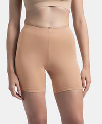 High Coverage Super Combed Cotton Elastane Stretch Shorties With Concealed Waistband - Almondine