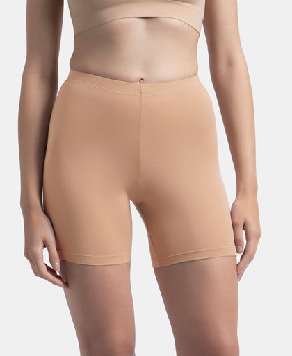High Coverage Super Combed Cotton Elastane Stretch Shorties With Concealed Waistband - Almondine