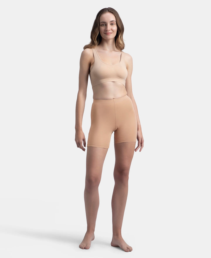 High Coverage Super Combed Cotton Elastane Stretch Shorties With Concealed Waistband - Almondine