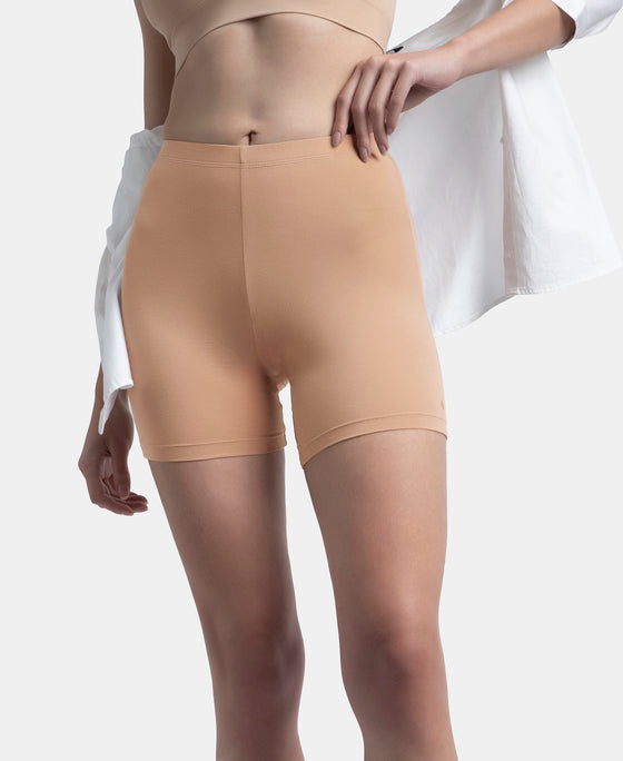 High Coverage Super Combed Cotton Elastane Stretch Shorties With Concealed Waistband - Almondine