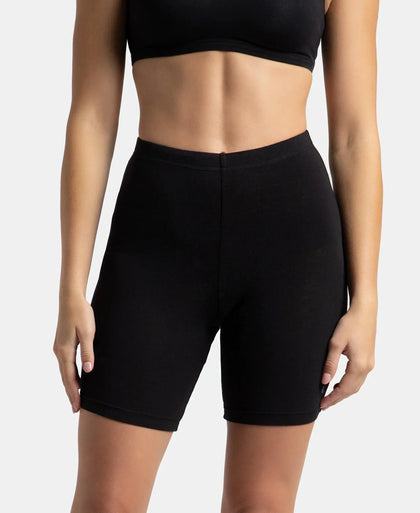 High Coverage Super Combed Cotton Elastane Stretch Shorties With Concealed Waistband - Black & Skin (Pack of 2)
